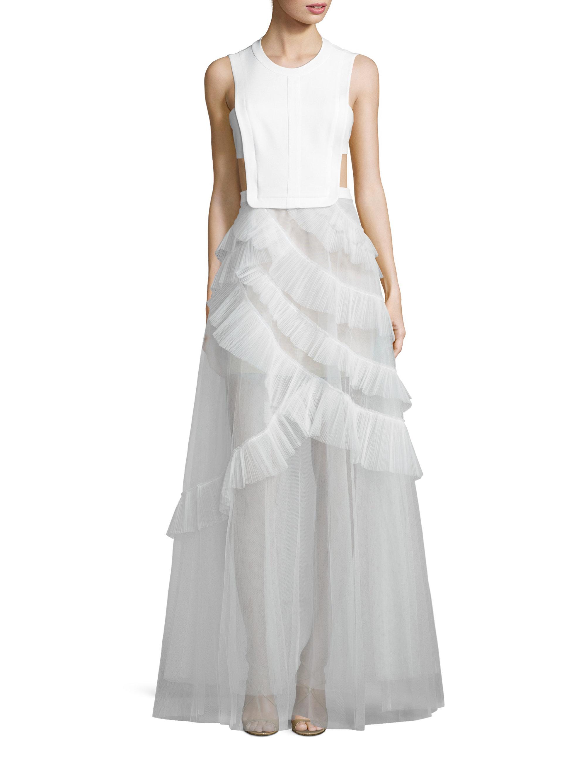 white open back gown